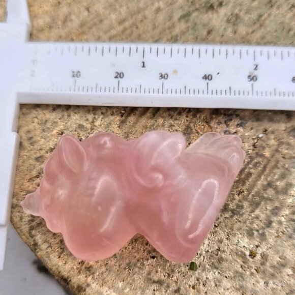 Nature Rose Quartz Hand Carved 2" Sleeping Unicorn Figure - Picture 4 of 10